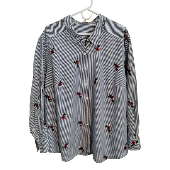 Gibson Latimer Women's Size 3X Floral Embroidered Stripe Button up Casual Top - Picture 6 of 11